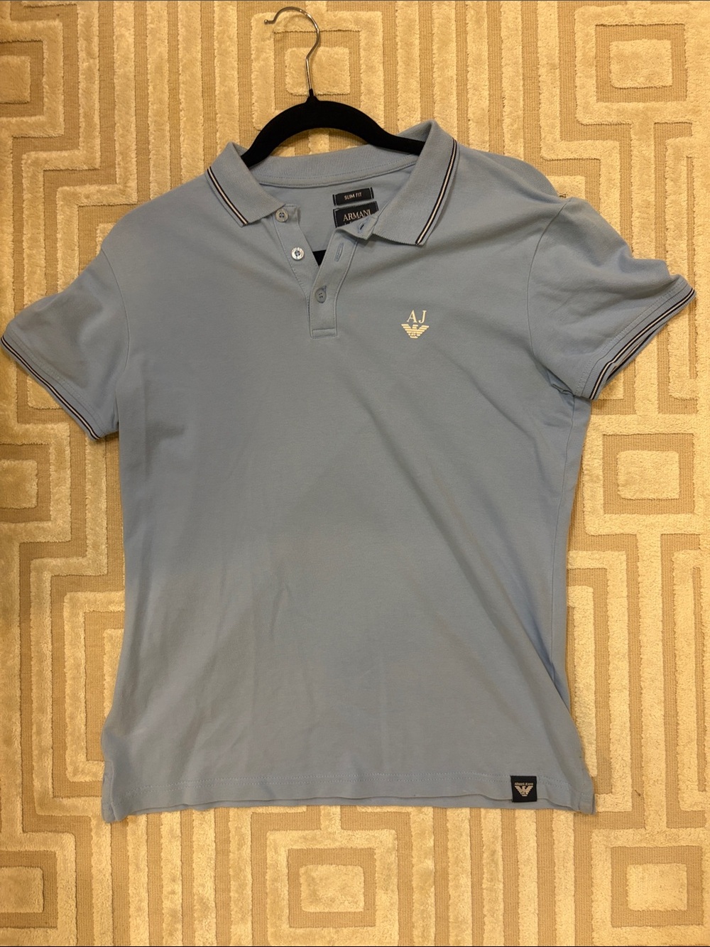 Armani Jeans Men’s Sky Blue Polo with Contrast Tipping